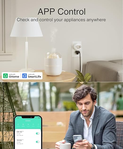 GHome Smart Mini Smart Plugs Work with Alexa and Google Home, WiFi Smart Outlet Socket Remote Control Timer Function, Only 2.4GHz Network, No Hub Required, ETL FCC Listed