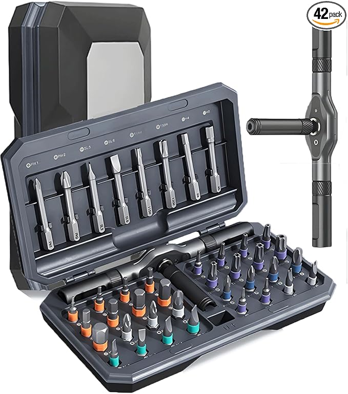 42 in 1 Ratchet Screwdriver Set, Magnetic Screwdriver Set, DIY Multi Bit Magnetic Drive Set with Detachable Ratchet Handle, Portable Compact Repair Tool Kit for Furniture Computer Bicycle, Grey