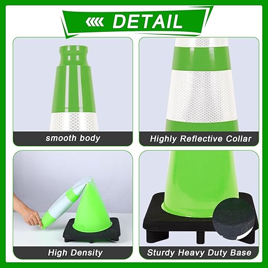 Traffic Safety Cone 28 Inches, with Reflex Collars of Parking Lots, Lane Road Traffic Control Construction Driving Safety Cone 6 Pack Green