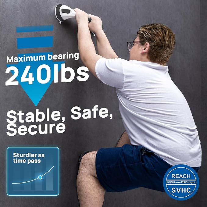 LEVERLOC 2 Pack Grab Bars for Bathtubs and Showers, Easy to Install Suction Shower Handles for Bathroom Removable Handrails for Seniors Elderly Safety Grip Waterproof Drill Free Black