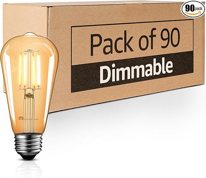 Mastery Mart 90 Pack Vintage LED Light Bulb 2200K Warm White, Dimmable, 5.5W (60 Watt Equivalent), ST21/ ST64 Clear Glass Antique Edison Style, 500LM E26 Decorative Filament Bulb