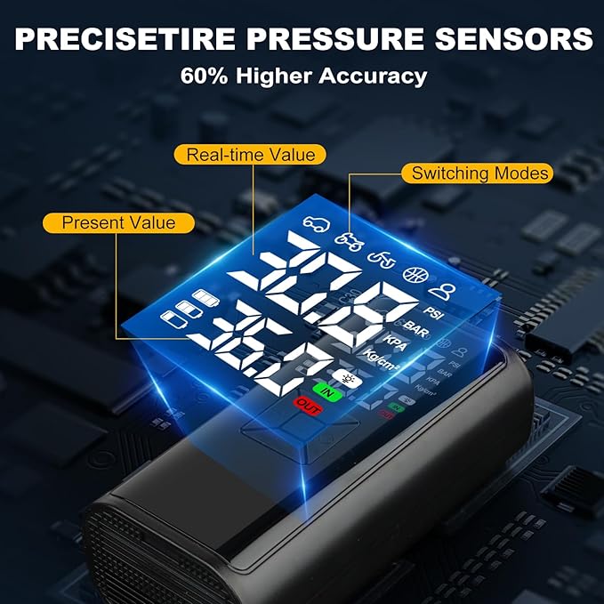 Tire Inflator Portable Air Compressor, 150 PSI Air Pump For Car Tires with Digital Pressure Gauge, Cordless Pump with LED Light and Auto Shut-Off Function, Suit for Car,Motorcycle,Bicycle,Balls & More