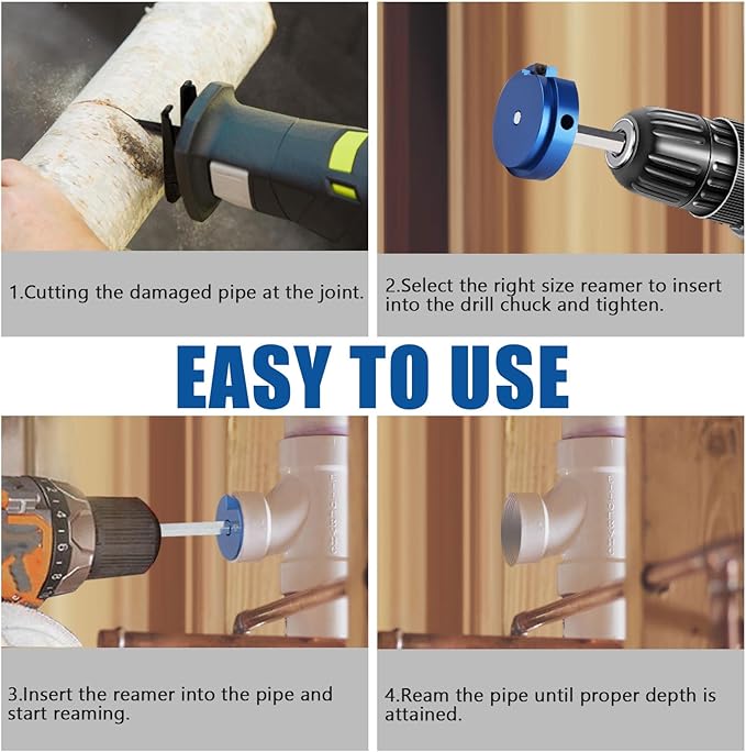 XJX PPR300 PVC Pipe Reamer, 3" Head Aluminum PVC Fitting Saver Fit Into Standard 1/2" Drill and 3/8" Hex Shaft