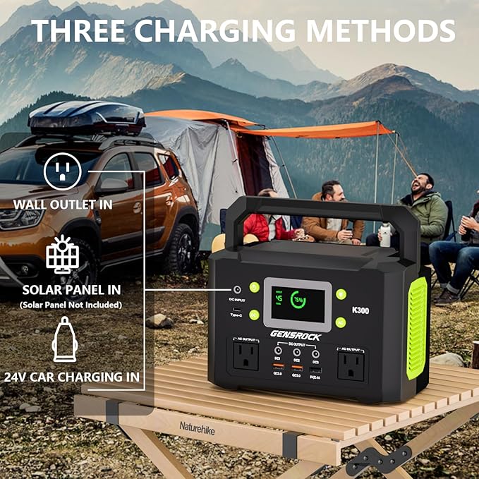 GENSROCK Portable Power Station, 110V/300W Pure Sine Wave Solar Generator, 222Wh Backup Lithium Battery With AC Outlet/QC 3.0/Type-C/LED Light for CPAP Family Emergency Outdoor Camping RV Travel.