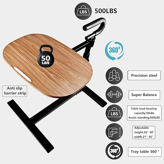 Auxiliary Tray 360 ° Rotating Height Adjustable Rotating TV, Computer Desk, car Five Function Auxiliary Safety Handle (Black Roller Sliding 360° Sofa Rotating Table)