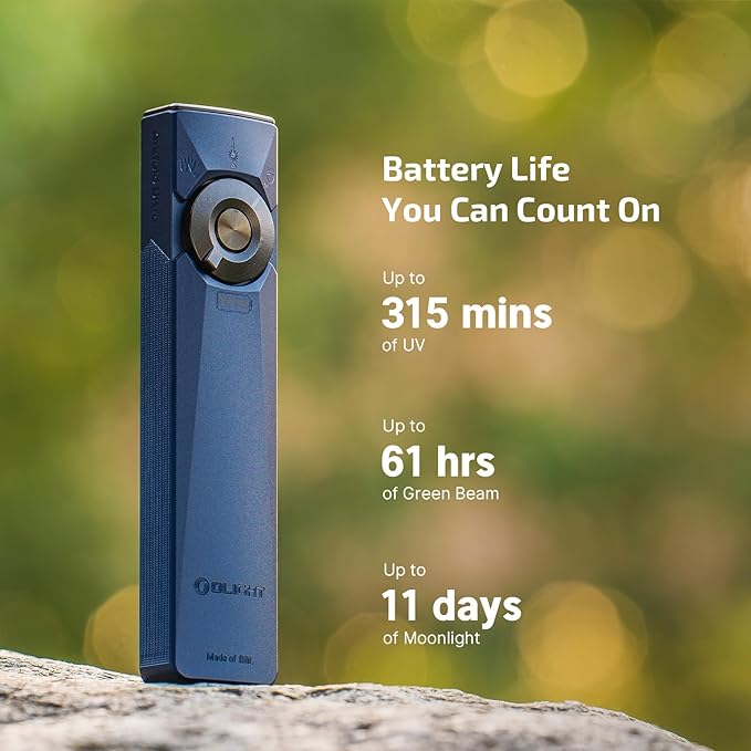 OLIGHT Arkfeld Ultra 1400 Lumens EDC Flat Flashlight, Rechargeable Compact Pocket Flash Light Combines White LED, UV and Green Beam, Triple Sources Perfect for Checking, Working (Navy Blue CW)