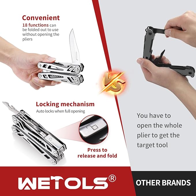WETOLS Multitool with Pocket Knife, Birthday Gifts for Men Women Mom Dad, 21-in-1 Stainless Steel Pliers with Screwdrivers, Self-locking Multi tools with EDC Sheath, Ideal for Home, Camping, Survival