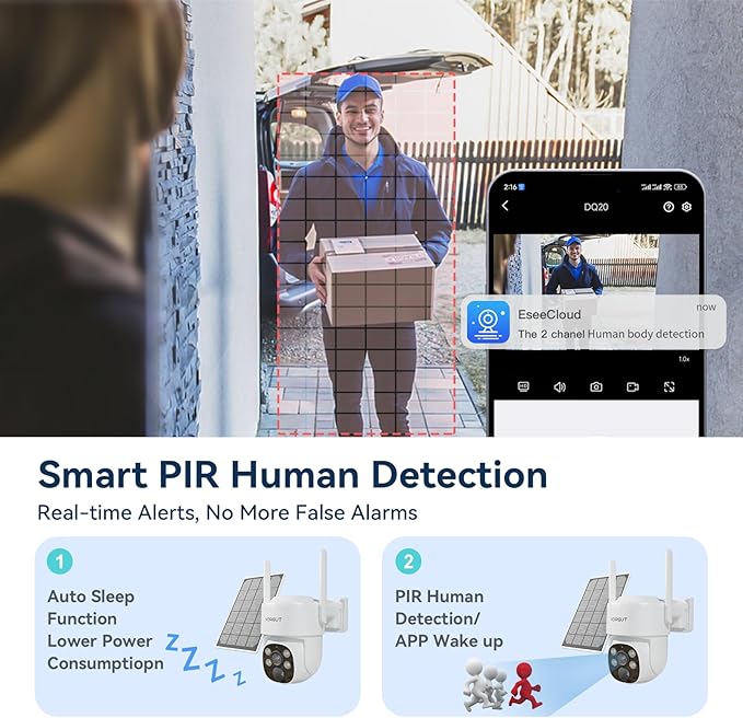 Wireless Solar Security Camera System, 4pcs 2K PTZ Outdoor Solar Powered Cameras, 10CH NVR with 500GB HDD, 360° Pan Tilt, Easy Setup, No Monthly Fee, Human Detection for Home Surveillance Kit