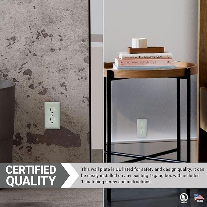 Diodesy- 1-Gang Duplex Receptacle Outlet Wall Plate Unbreakable Plastic Faceplate Cover Standard Size 4.5"H x 2.8"W with 1 Matching Metal Screw Ivory Smooth Finish UL Listed Pack of 12