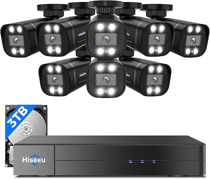 Hiseeu 3K Wired Security Camera System with Audio,3TB HDD,5MP 8CH Surveillance DVR,8 X5MP Security Cameras,Dual Light,Human/Vehicle Detection,Smart Playback for Home Security