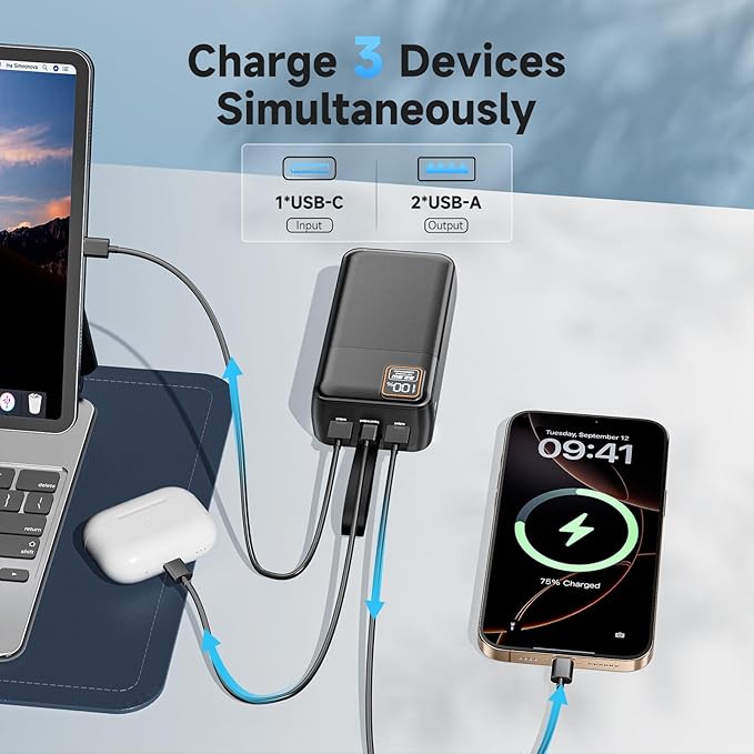 EnergyQC 42000mAh Portable Charger, 22.5W Power Bank with LED Flashlight - USB C Fast Charging External Battery Pack, LED Display Portable Phone Charger for iPhone 16/15/14/13, Android, Samsung,etc