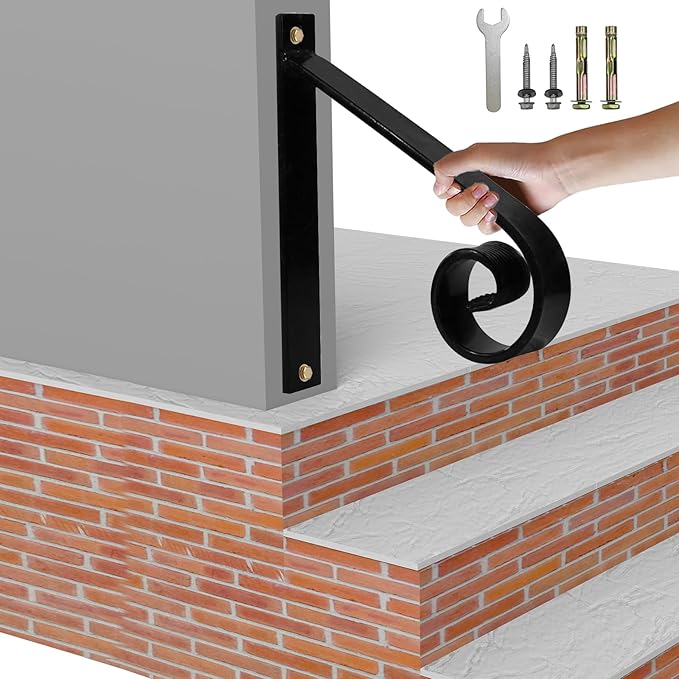 12inch Handrail for Outdoor Steps,1 Step Stair Handrails-Wall Mounted Wrought Iron Hand Railing-Powder Coated Carbon Steel-Metal Art Single Step Handrail-Step Grab Rail for Indoor Outdoor Stair Step