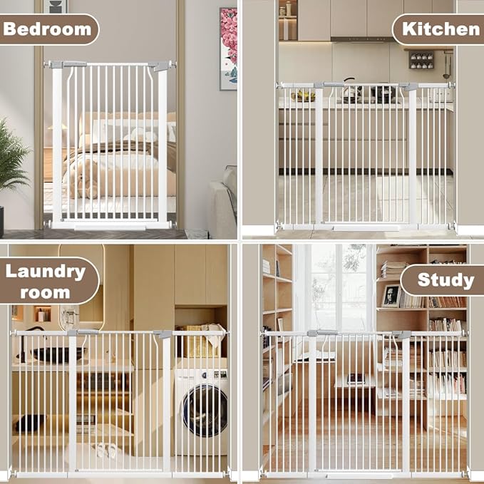 41" Extra Tall and Wide Baby Gate, 72.3-74" Wide Pet Cat Gate for Doorway, Extra Wide Pressure Mounted Child Door with Expansion Kit, Metal Safe Gate, Tall Dog Gate, White