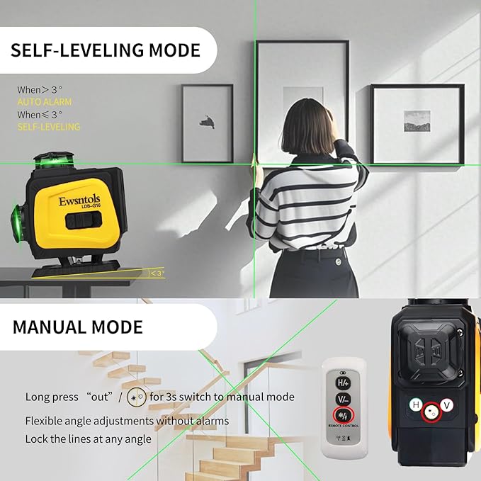 4D 16-Line Laser Level with Rotatable Laser Window - 4×360° Self-Leveling Cross Line Laser for Construction, Tile, Ceiling, Wall Hanging & Home Renovation