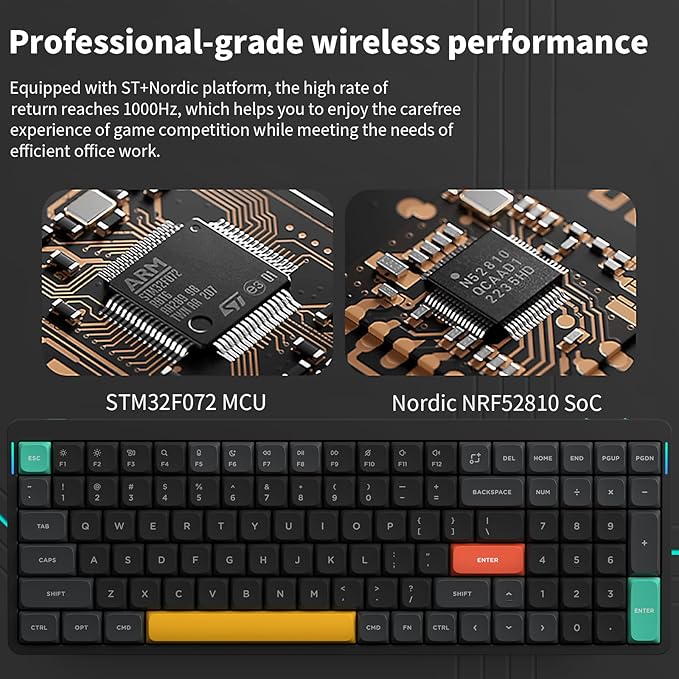 nuphy Air96 V2 Wireless Mechanical Keyboard,100 Keys RGB Backlit Keyboard,Supports Bluetooth 5.1,2.4G and Wired Connection,for PC/Laptop/Windows/Mac -Black Gateron Wisteria Switch