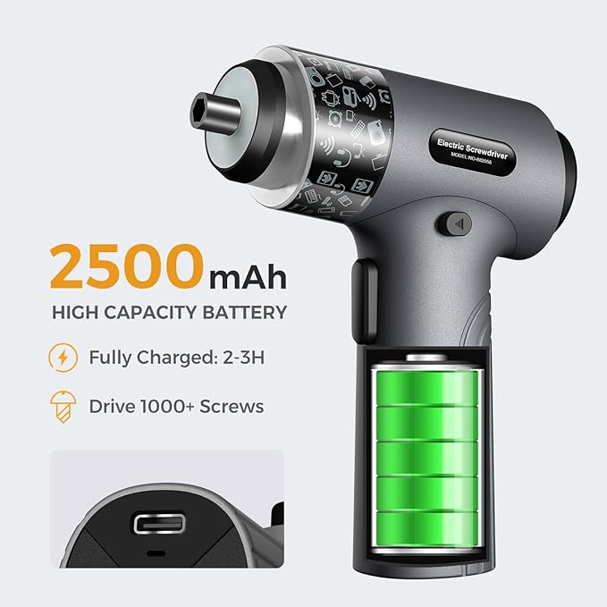 Cordless Electric Screwdriver, 3.7V Power Rechargeable Repair Tool Set with 32 Bits, Digital Display，6+1 Torque Setting，2500 mAh Battery, Gift for Electronic Computer Repairing