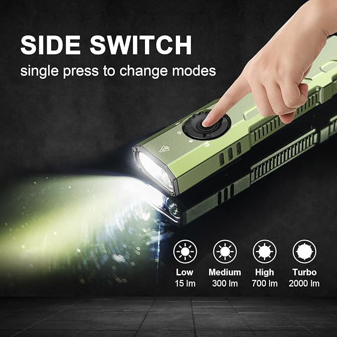 JETBeam E26 EDC Tactical Flashlight 2000 Lumens USB-C Rechargeable with Green Beam,365nm UV and White LED Combo Portable Pocket Lights,Triple Sources for Emergency,Working,stain Detecton(with Battery)