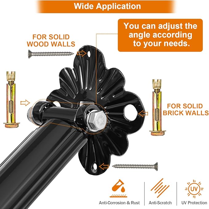 Adjustable Handrail 1-3 Step, Wall&Floor Mounted Wrought Iron Handrails, Handrails for Outdoor Steps, Stair Rail with Installation Kit Hand Rail, Black