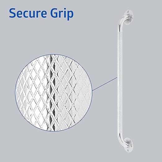 Medline Knurled Chrome 24” Grab Bar for Shower & Bathtub, Independence & Ease of Movement — for Elderly, Handicapped or Seniors, 300 lb. Capacity, 1 Bar
