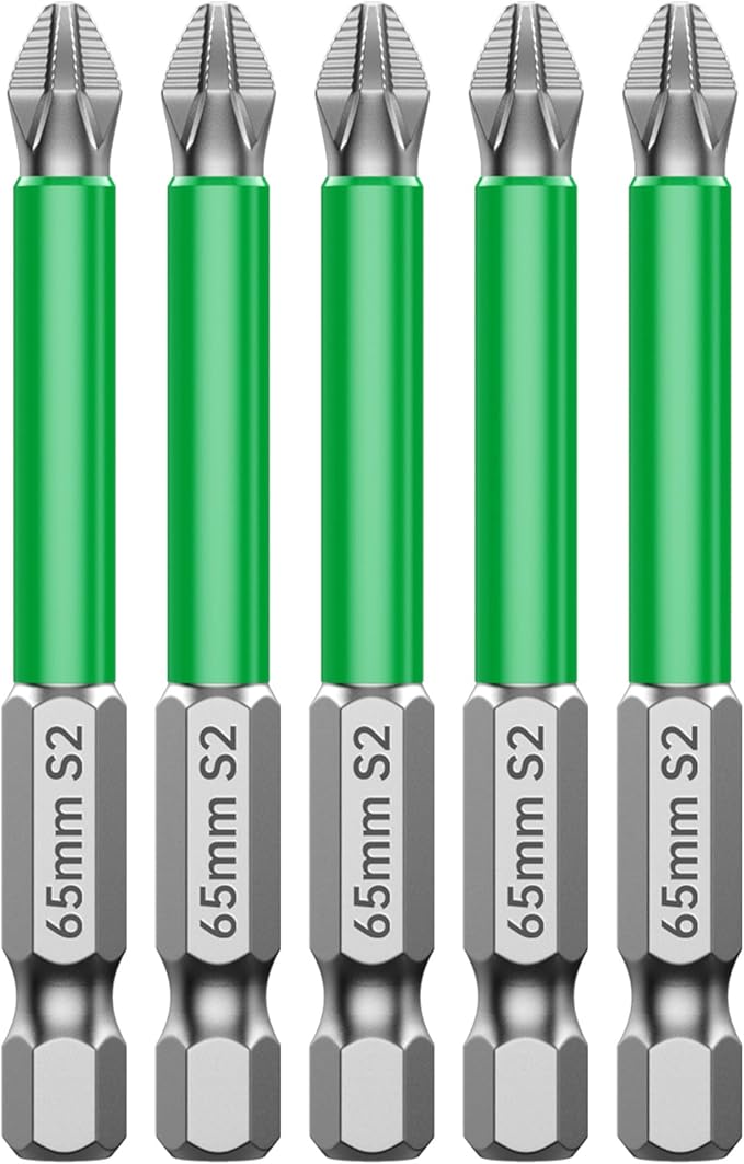 HUHAO 5Pcs High Magnetic Screwdriver Bit Set,S2 Alloy Steel Anti-Slip Drill Bit,1/4 Inch Hex Shank,Phillips Impact Screwdriver Bits Sets Waterproof Impact Batch Head for Electric Hand Tool,65mm
