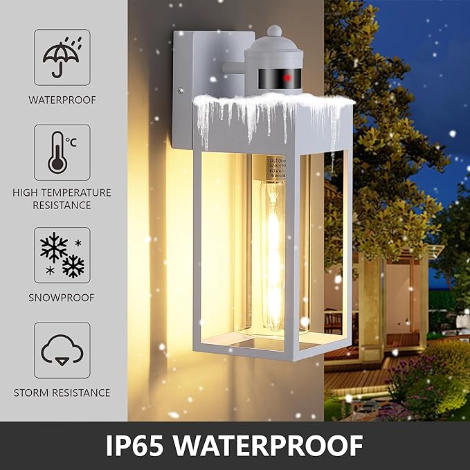 2-Pack Motion Sensor Outdoor Lights, Upgrade Dusk to Dawn Exterior Lighting Fixtures, Modern Porch Lights with Cylinder Lampshade, LED Wall Sconce for Garage Patio Garden House