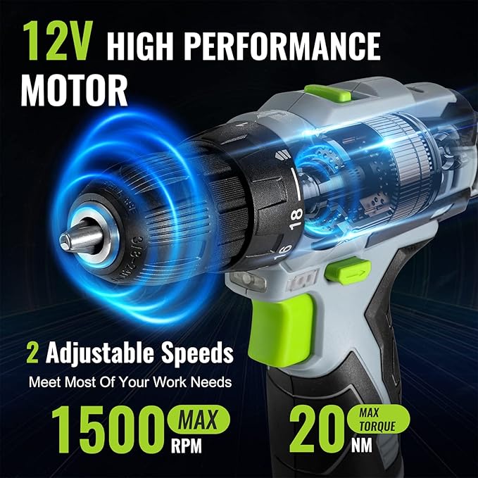 WORKPRO 12V Cordless Drill Driver and Home Tool Kit, Hand Tool Set for DIY, Home Maintenance, 14-inch Storage Bag Included