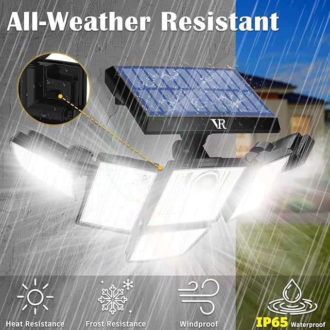 Solar Motion Sensor Flood Lights Outdoor - 496LEDs 3500LM 3 Lighting Modes 3 Levels Brightness, 6 Heads 360° Illumination, IP65 Solar Security Lights,for Porch Yard Patio Garage (2Pack)