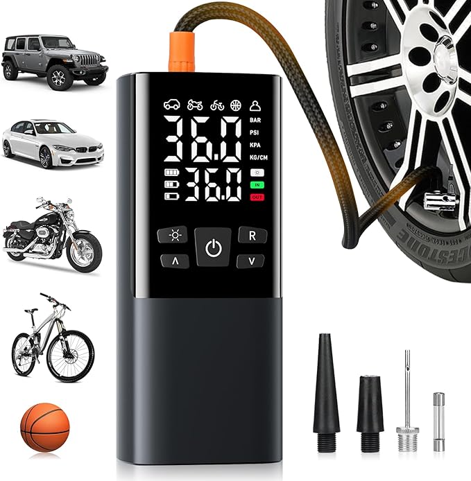 Bestview Tire Inflator Portable Air Compressor-150PSI Air Compressor 4X Faster, Electric Ball Pump/Small Portable Air Tank with Digital Pressure Gauge and LED Light for Cars, Bicycles, Motorcycles