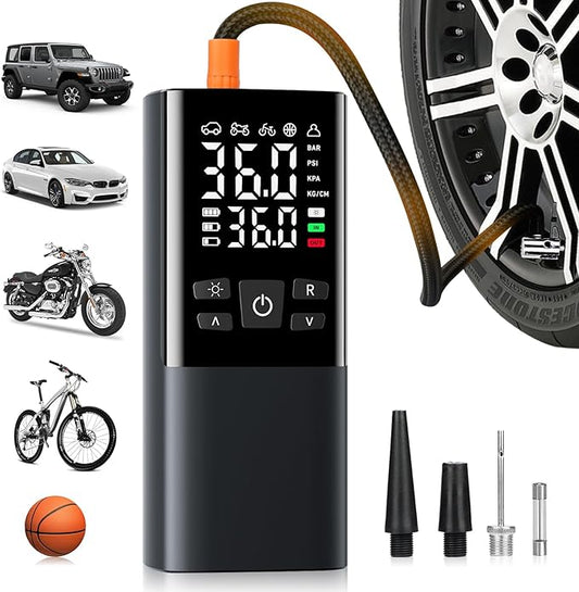 Bestview Tire Inflator Portable Air Compressor-150PSI Air Compressor 4X Faster, Electric Ball Pump/Small Portable Air Tank with Digital Pressure Gauge and LED Light for Cars, Bicycles, Motorcycles