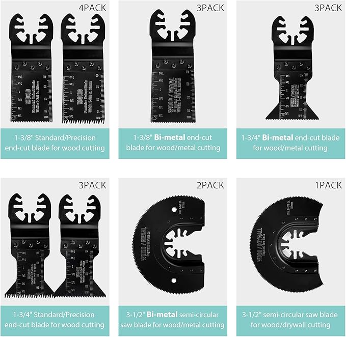 WORKPRO 23-Piece Metal/Wood Oscillating Saw Blades Set for Quick Release Multitool, Blades for Dewalt, Craftsman, Ridgid, Milwaukee, Rockwell, Ryobi and More