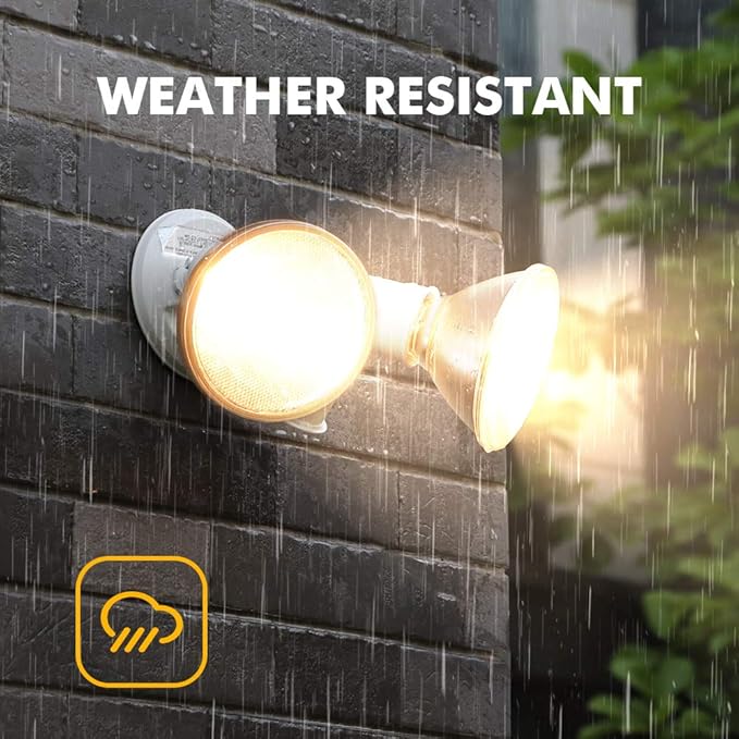 LUTEC 2 Packs 300 Watt Halogen Motion Activated Integrated Dual-Head Floodlight Outdoor, Waterproof Exterior Security Wall Light for Patio, Garden, Yard, White