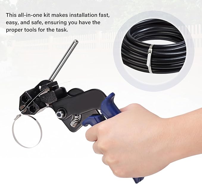 Stainless Steel Cable Tie Gun Kit with 150PCS Metal Zip Ties (Heavy Duty Outdoor) – Heavy Steel Cable Tie Tool, Industrial Scissors & Gloves – Chain Link Fence Parts, Durable Stainless Zip Ties