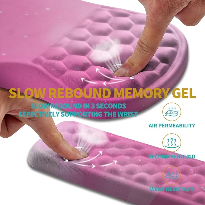 Hokafenle 2 in 1 Ergonomic Mouse Pad Wrist Support & Wrist Rest for Computer Keyboard Set, with Relieve Carpal Tunnel Pain Massage Bulge and Full Memory Gel Design (2In1 Set, Sweet Pink)