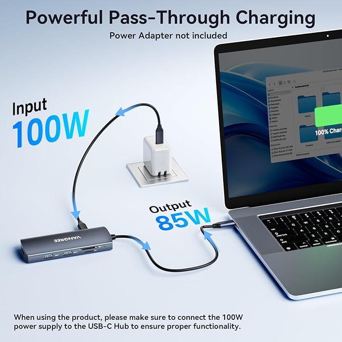 USB C Video Output Hub, 3 USB-C & 2 USB-A 3.2 10Gbps Ports, 4K@60Hz HDMI, 100W PD, SD/TF, USBC Splitter Dual Monitor Adapter for MacBook Pro/Air, iMac, iPad Pro, XPS, Surface, Galaxy S22,Samsung DEX