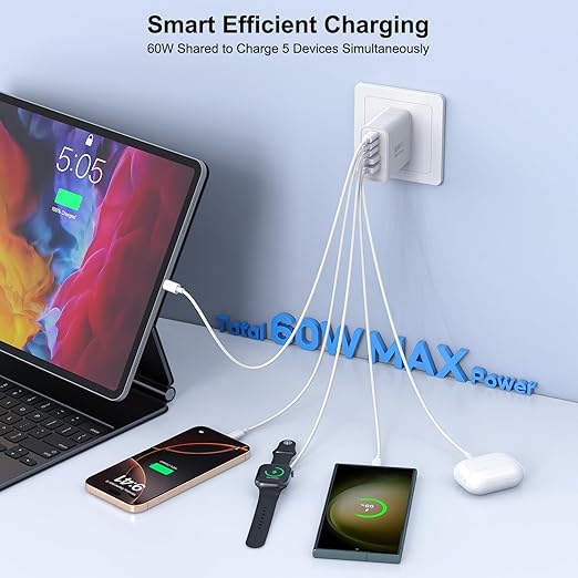 3-Pack Apple Charger Fast Charging,PD 60W 5 in 1 Multiport USB C Wall Charger Block Fast Charging, iPhone 16 Plug Wall Cube Quick Charge for iPhone16/16e/16 Pro/15Pro Max/14/13/12/11/XS/XR/SE2022,iPad