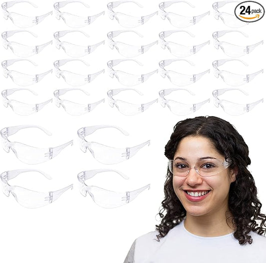 BISON LIFE Clear Lens Clear Temple Safety Glasses | One Size, Adult, Youth, Clear Protective Polycarbonate Lens Clear Temple, Clear, 24 PAIRS