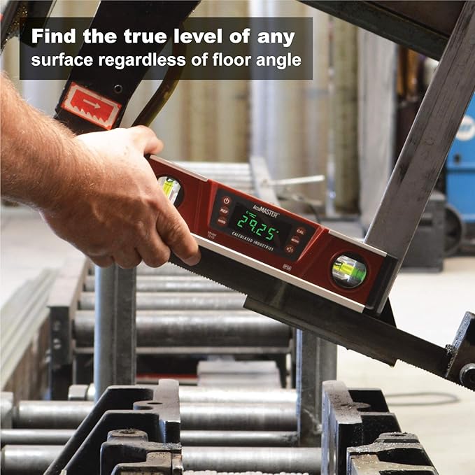 Calculated Industries 7210 AccuMASTER PRO Digital Torpedo Level and Protractor | 10” Inch | Neodymium Magnets | Bright LED Display | IP54 Dust/Water Resistant, Red