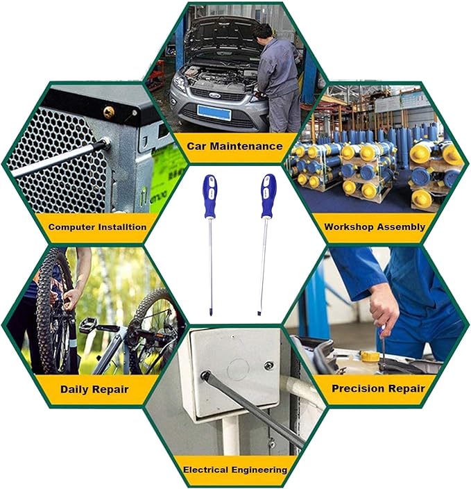 Slotted and Phillips Screwdriver, 8" Long Cross-head & Flat Blade （PH2）, 2 Packs Magnetic Screwdriver with Rubber Handle (8 inch)