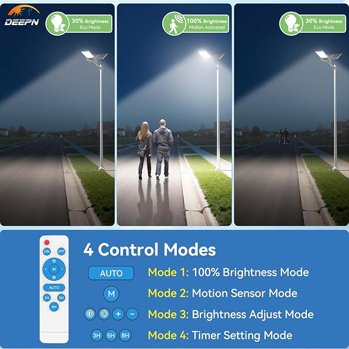 Deepn Solar Lights Outdoor, Solar Street Lights Outdoor 10000W with Motion Sensor IP67 Waterproof Parking Lot Light Commmercial Grade 7000K Brightest LED Security Flood Light for Street, Yard