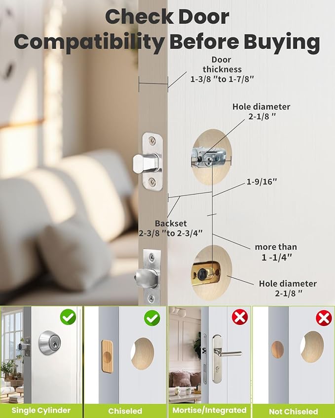 Keyless-Entry Deadbolt Smart Lock with Lever Handle Set: Digital Exterior Waterproof IP56 Locks for Front Door, Smartphone Control Fingerprint Door Lock with Keypad Key Fob(Satin Nickel)
