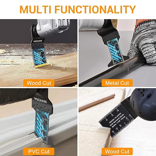 PECHAM Oscillating Tool Blade, 34PCS Universal Wood Metal Oscillating Multitool Quick Release Saw Blades Fit Porter Cable Black & Decker Rockwell Ridgid Ryobi Milwaukee DeWalt Chicago Craftsman