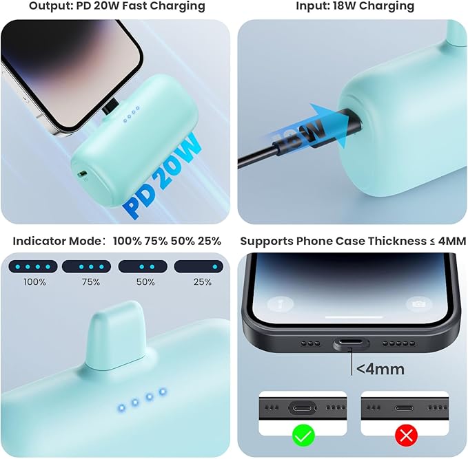 [2 Pack]Portable Charger for iPhone,5200mAh Mini Power Bank 20W PD Fast Charging Battery Pack,Portable Phone Charger Compatible With iPhone 14/14 Pro Max/13/13 Pro Max/12/12 Mini/11Pro/XS Max/XR/8/7/6