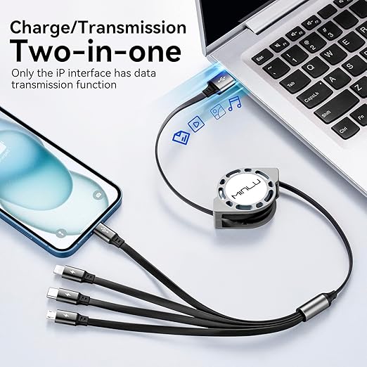 Multi Charging Cable 4A, 2Pack 4Ft Retractable Multi Fast Charger Cable, Multiple Charging Cord, 4 in 1 Multi USB Cable with Type C/Micro USB Ports for Cell Phones/IP/Galaxy/PS/Tablets/iPads