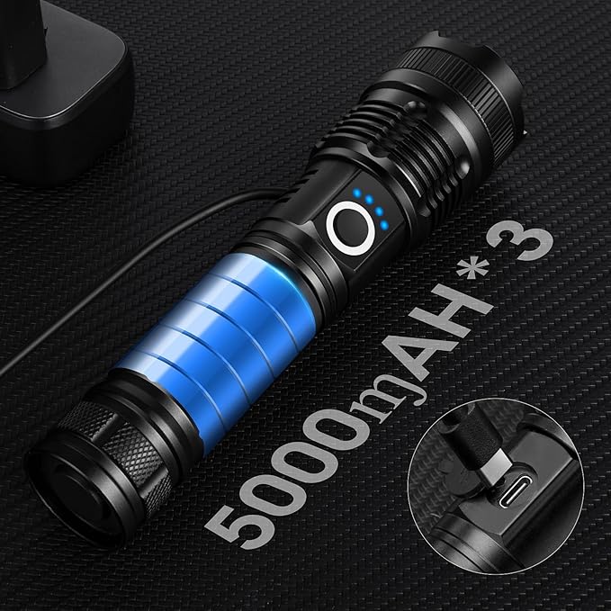 KINGCAESAR 3 Pack Flashlights High Lumens - 90,000 Lumen Super Bright Rechargeable Flashlight with 5 Light Modes, IPX7 Waterproof High Powered LED Flash Light for Home, Camping