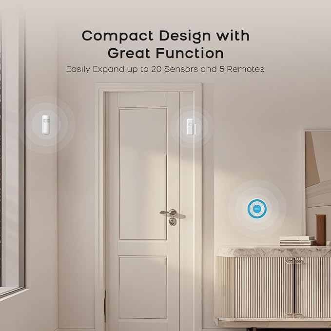 Wireless Alarm System,Smart Home Security System with Instant App Alerts,8 Pieces Door Alarms Kits Siren Hub with Door/Motion Sensors,Remote,Work with Alexa/Google for Villa,Apartment,Kids Safety
