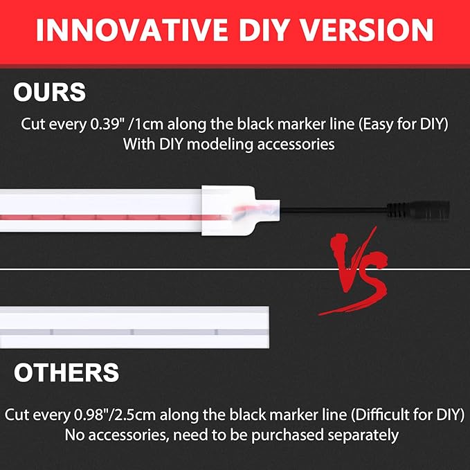 Lamomo LED Neon Lights, 16.4ft Red LED Strip Light, 12V 0.39in/Cut Silicone Waterproof Neon Rope Light, DIY Neon Sign for Bedroom Indoor Outdoor Decoration（Power Adapter not Included）