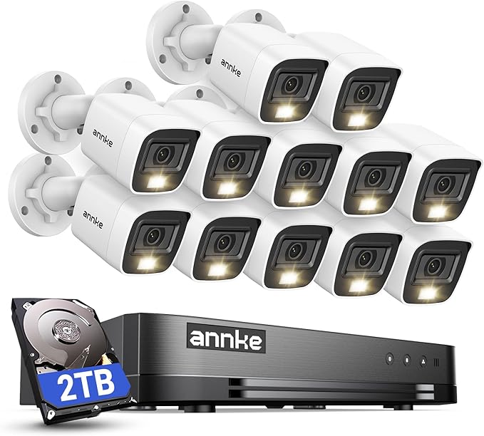 ANNKE 16CH 2MP Wired Security Camera System with Smart Dual Light, Vehicle/Person Detection, 16 Channel DVR and 12PCS 1080P IP67 Outdoor Surveillance CCTV Cameras, 2TB HDD for 24/7 Home Security