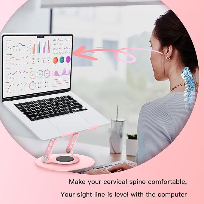360° Rotating Adjustable Laptop Stand Perfect for Work, Painting,Office,Travel,Home,Fits MacBook & Laptops up to 13-15",Dual Rotary Shaft,Folding Design-Pink(Free Mouse pad)