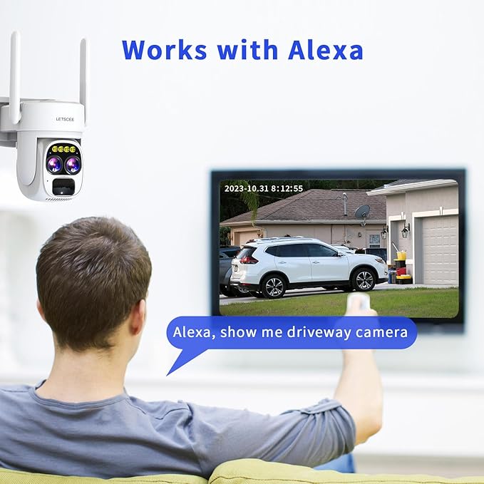 Security Cameras Wirelss Outdoor for Home Security, Alexa Cameras Solar Power,360 View Outside Camera,Motion Detection,10x Hybrid Zoom PAN Tile,IP-65 Weather Proof (1 Pack)