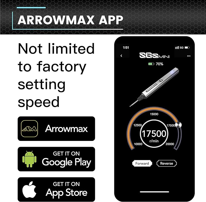 AM ARROWMAX Electric Mini Engraving Pen with 36 Bits, Aluminum Case, APP, Wireless Magnetic Charger, Tool Bag, Cordless Rotary Tool, Engraving Pen for Metal, Wood, Glass and Plastic (SGS MINI PLUS)